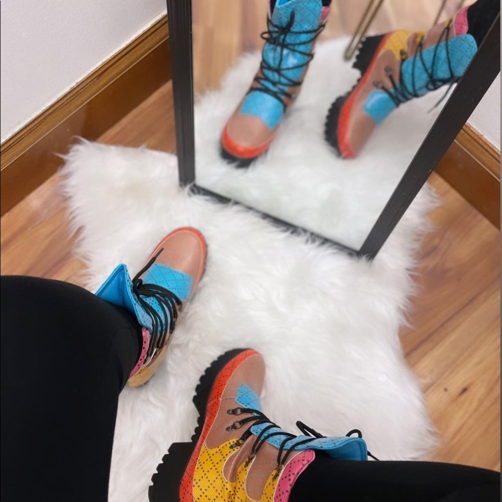 Lace up multi color boots